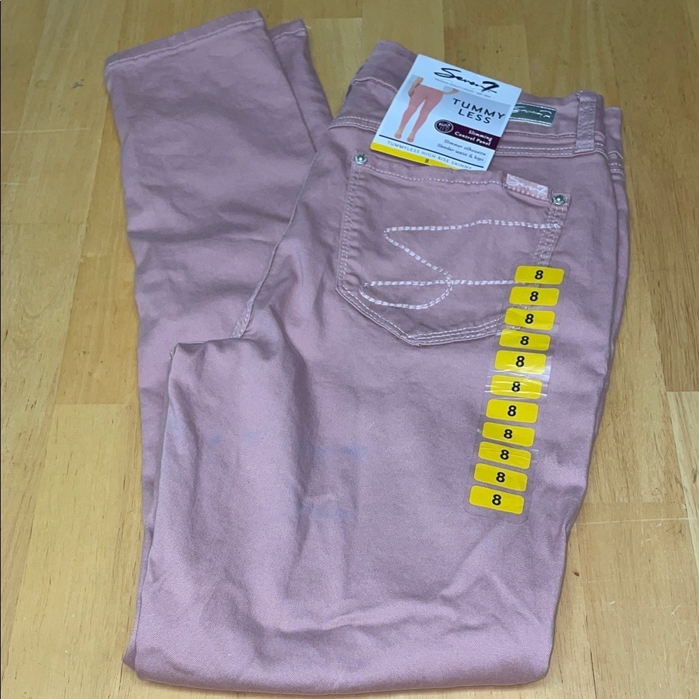 Seven7 Women's Silver Pink Tummy Less High Rise Skinny Jeans.  Size 8.